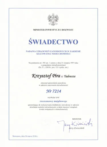 Wycena Nieruchomości Krzysztof Pira. Rzeczoznawca majątkowy